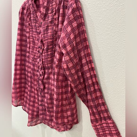 Free people, blouse button down, fuchsia, pink size, small, long sleeve - Picture 6 of 9